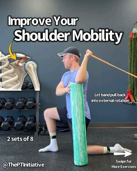 BACK PAIN⚡STRETCHES⚡RECOVERY on Instagram: "🛠Fix Your Shoulder Mobility🔥 
𝗙𝗼𝗹𝗹𝗼𝘄 👉@treatingbackpain 𝗳𝗼𝗿 𝗱𝗮𝗶𝗹𝘆 𝗽𝗮𝗶𝗻 𝗺𝗮𝗻𝗮𝗴𝗲𝗺𝗲𝗻𝘁 𝗮𝗻𝗱 𝗺𝗼𝗯𝗶𝗹𝗶𝘁𝘆 𝗮𝗱𝘃𝗶𝗰𝗲📚
.
—-
➡️One common complaint I hear from my shoulder clients is feeling stiff, painful, and clunky when working out.
——-
😫The truth is many people lack rotational mobility around their shoulders. Missing either internal or external rotation (or both) can have negative impacts in how your shoulder complex moves as a whole.
——
✅This post is designed to give you some ideas to optimize your rotational mobility and mobilize your shoulders in general.
——
🔥If you need to work on your shoulder mobility give these a try!
——
By @theptinitiative" Shoulder External Rotation Exercises, Shoulder Mobility Exercises, Shoulder Mobility, Band Workouts, Shoulder Exercises, Back Stretches For Pain, Preventive Medicine, Hip Mobility, Mobility Exercises