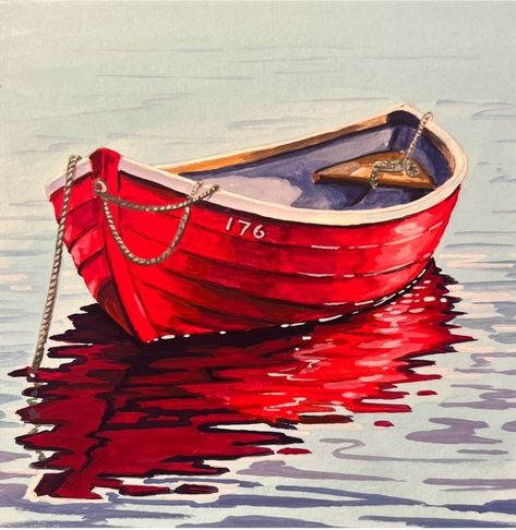 Rowboat Painting, Boat Illustration, Seascape Artwork, Beach Art Painting, Boat Drawing, Sailboat Painting, Boat Art, Drawing Pen, Boat Painting