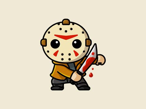 Jason by Alfrey Davilla | vaneltia on Dribbble Jason Voorhees Drawing, Jason Drawing, Chalk Markers Art, Michael Myers And Jason, Horror Cartoon, Markers Art, Horror Drawing, Mascot Logo Design, Horror Tattoo