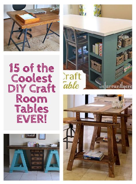 15 of the Coolest DIY Craft Room Tables EVER!  |  littleredwindow.com Furnace Room, Craft Tables, Craft Room Tables, Art Spaces, Craft Workshop, Dream Craft Room, Ideas Para Organizar, Scrapbook Room, Craft Area