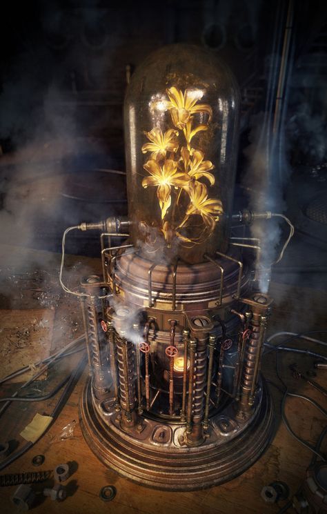 Steam flower by Denis Anfilov on ArtStation. Steampunk Flowers, Lampe Steampunk, Steampunk Home, Steampunk Stuff, Steampunk Items, Steampunk Gadgets, Steampunk World, Mode Steampunk, Steampunk Tendencies