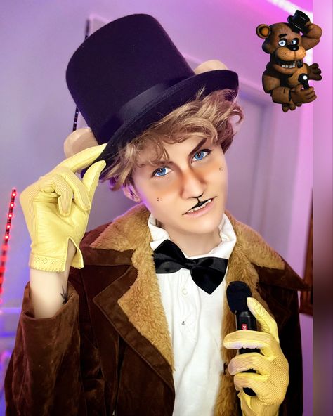 Freddy Fazbear Makeup, Freddy Cosplay Fnaf, Golden Freddy Cosplay, Freddy Fazbear Cosplay, Halloween Costumes Party City, Fnaf Cosplays, Cosplay Fnaf, Golden Freddy, Fnaf Cosplay