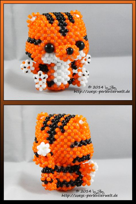 Tiger by Zoey-01 Beaded Jewlery, Kawaii Crochet, Beading Techniques, Origami Crafts Diy, Beaded Crafts, Beaded Handbag, Bead Loom Patterns, Beaded Animals, Embroidery Jewelry