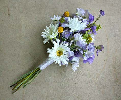 Popular items for artificial bouquet on Etsy Daisy And Sweet Pea, Sweet Pea Bouquet, Purple Bridal Bouquet, Artificial Wedding Bouquets, Billy Balls, Purple Wedding Bouquets, Silk Bouquet, Daisy Bouquet, Purple Bouquet