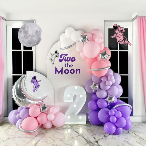 PRICES MAY VARY. 【two the Moon Balloon Kit】Includes the following 111 different size balloons 5/10/12/18 inches, we choose purple, blue, pastel purple, pink, white and long metal balloons as the theme palette, add a variety of different mylar stars, 36" large inch moon foil balloons, and (glue dots/plastic arches/ribbons) tools to make your DIY balloon garland easier to complete for the perfect space moon party. 【100% Reliable Color 】 We insist on 100% real photography，Providing True Color of ev Two The Moon Themed Birthday Party, Two The Moon Balloon Garland, Girl Astronaut Party, Moon Themed Birthday Party, Moon Balloon Garland, Two The Moon Birthday Party Girl, Gemini Party, Moon Decorations, Planet Balloons