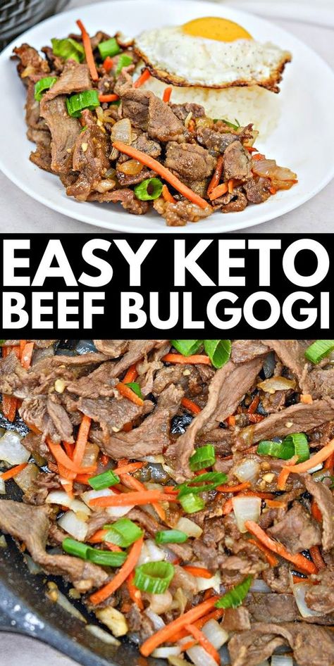 Easy Keto Beef Bulgogi - With irresistible sweet and tangy flavors, keto beef bulgogi is the best way to cook ribeye steak for dinner. #keto #ketorecipes #ketodiet #ketobeefbulgogi #beefbulgogi #bulgogi #koreanfood #beef #dinnerideas #dinner #food #recipes Beef Bulgogi Bowl, Bulgogi Bowl, Korean Garlic, Beef Bulgogi Recipe, Korean Beef Bowl, Bulgogi Recipe, Healthy Asian, Beef Marinade, Recipe Low Carb