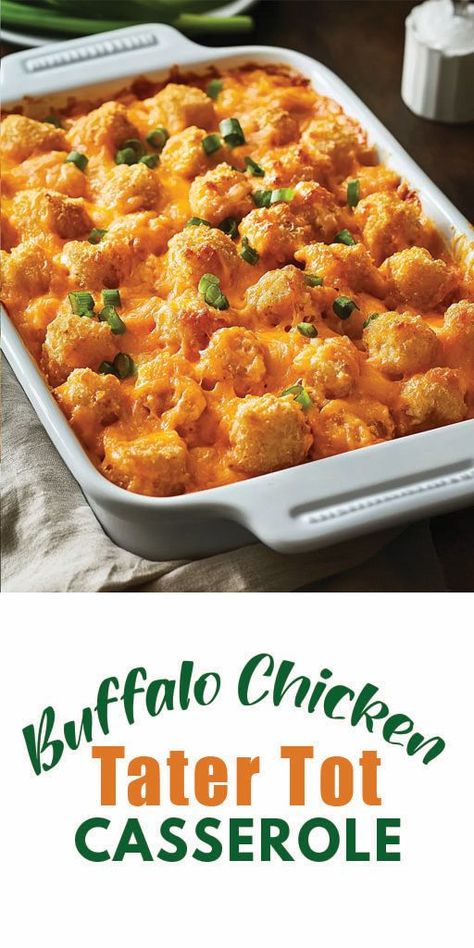 Ingredients: 2 cups shredded rotisserie chicken 1 cup buffalo sauce 1 cup ranch dressing 1 package (32 oz) frozen tater tots 2 cups shredded cheddar cheese 1/2 cup crumbled blue cheese 1/2 cup chopped green onions 1/2 cup cooked and crumbled bacon Salt and pepper to taste #buffalochicken #easyrecipes #camilarecipes Tater Tot Buffalo Chicken Casserole, Buffalo Chicken Dip Tater Tot Casserole, Rotisserie Chicken Tater Tot Casserole, Buffalo Chicken Tater Tots, Buffalo Chicken Tater Tot Casserole, Frozen Tater Tots, Chicken Tater Tot Casserole, Shredded Rotisserie Chicken, Tater Tot Recipes