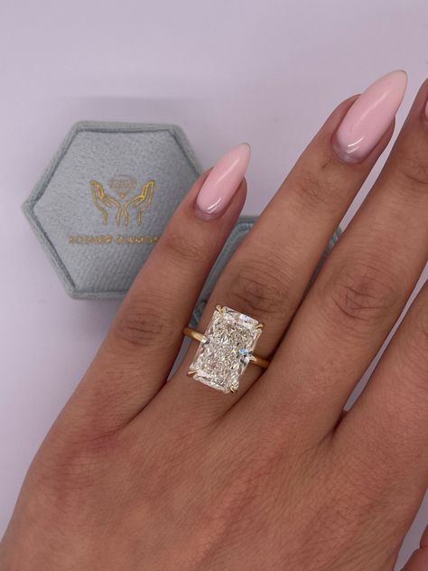 HUGE 7 Carat IGI Certified F Color VS1 Clarity Radiant Cut Lab - Etsy Elongated Radiant Engagement Ring, Rectangle Engagement Rings, Elongated Radiant, Gold Band Engagement Rings, Dream Proposal, Radiant Cut Diamond Ring, Radiant Engagement, Big Wedding Rings, Big Engagement Rings