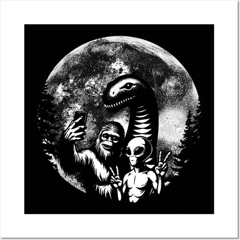 Funny Bigfoot Sasquatch Alien Loch Ness Full Moon Selfie -- Choose from our vast selection of art prints and posters to match with your desired size to make the perfect print or poster. Pick your favorite: Movies, TV Shows, Art, and so much more! Available in mini, small, medium, large, and extra-large depending on the design. For men, women, and children. Perfect for decoration. Sasquatch Tattoo, Bigfoot Quotes, Moon Selfie, Sasquatch Funny, Funny Bigfoot, Selfie Wall, Bigfoot Humor, Rumble In The Jungle, Bigfoot Sasquatch