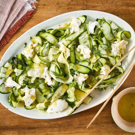 These delicious new salad recipes, like cucumber spinach and zucchini salads, have earned at least 4 stars. Zucchini Burrata, Salad With Burrata, Healthy Squash Recipes, Zucchini Side Dishes, Zucchini And Squash, Zucchini Recipes Healthy, Easy Breakfast Brunch, Burrata Salad, Eating Well Recipes