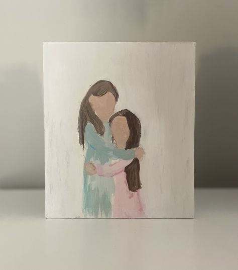 Mommy Day Gifts, Mom And Daughter Watercolor Painting, Mother Daughter Watercolor Painting, Painting Ideas On Mother's Day, Mothers Love Painting Canvases, Mother's Day Painting Watercolor, Paintings For Mom Easy, Mother’s Day Aesthetic Drawing, Mom Birthday Gift Painting