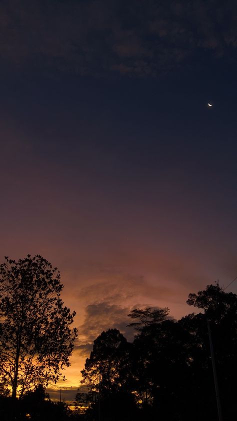 what do you think about the beautiful sunset with the crescent moon? Moon View Aesthetic, Crescent Moon Pictures, Crescent Moon Aesthetic, Sky Pics, Sky Pictures, Sunset Pictures, Night Aesthetic, Sky Aesthetic, Beautiful Sunset