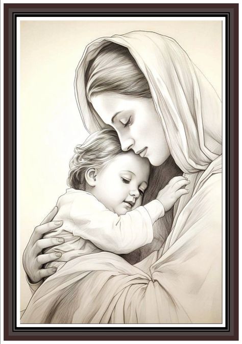 Angel Baby Drawing, Mother And Child Drawing, Christus Tattoo, Mary Jesus Mother, Jesus Mother, Mother Mary Images, Jesus Drawings, Images Of Mary, Pencil Sketch Images