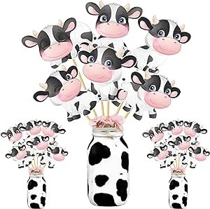 Cow Centerpieces, Cow Party Decorations, Cow Birthday Party, Kids Party Centerpieces, Birthday Cow, Cow Products, Cow Birthday Parties, Cow Baby Showers, Farm Animals Birthday Party