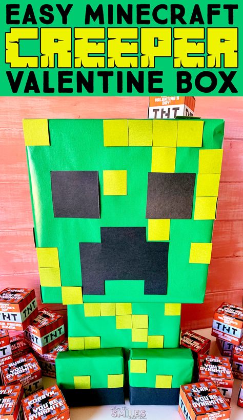 Valentine Card Box Ideas, Minecraft Valentine, Diy Valentine Card, Card Box Ideas, Valentine Box Ideas, Valentine Card Box, The Creeper, Diy Valentine, Valentine Box