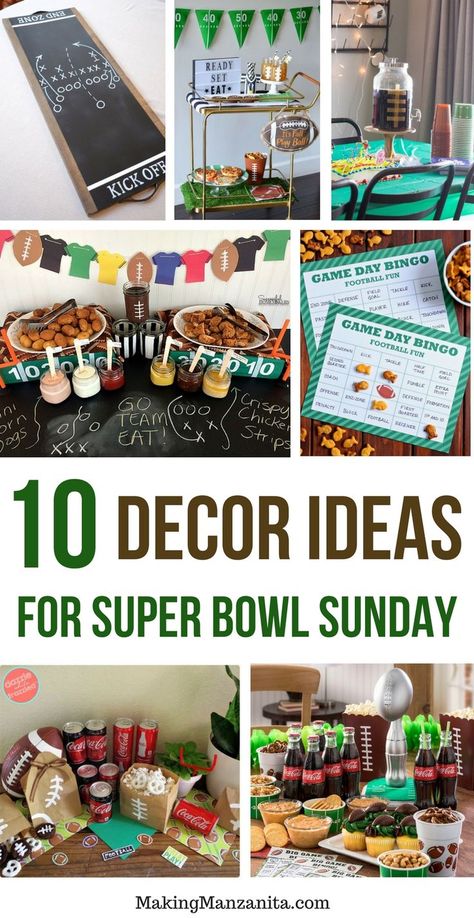 10 Decor Ideas for Super Bowl Sunday | 10 Simple Tutorials | How to make DIY Easy Super Bowl Decorations | Creative Printable Games (like Bingo Cards) for Football Party | Football Themed Party Projects like Tablescape | Football Serving Tray | Football Snack Bags | Decorated Bar Cart | DIY Trophy for Winner Super Bowl Party Set Up, Super Bowl Set Up, Simple Super Bowl Decorations, Super Bowl Party Decorations Diy Simple, Superbowl Party Decorations Printable, Superbowl Diy Decorations, Super Bowl 2024 Party, Super Bowl Tablescape, Diy Super Bowl Decorations