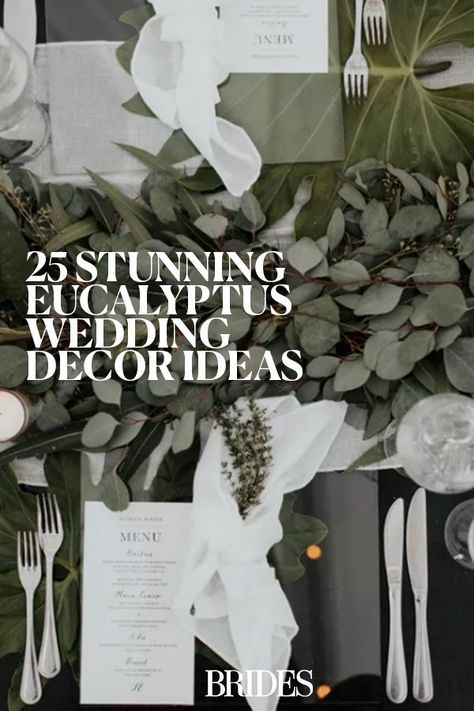 Eucalyptus Wedding Tables, Wedding Tables With Eucalyptus, Candle And Eucalyptus Centerpieces Wedding, Eculyptus Wedding Decor, Dried Eucalyptus Wedding, Wedding Arbor Garland, Simple Wedding Centerpieces Eucalyptus, Wedding Table Decorations Eucalyptus, Wedding Decor With Eucalyptus Leaves