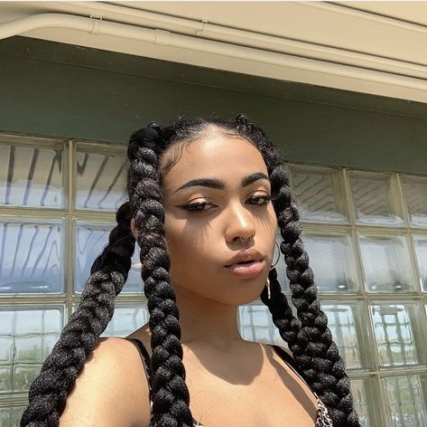 4 Jumbo Box Braids, 4 Big Braids, 4 Jumbo Braids, 2 Big Braids, Baby Girl Hairstyles Curly, Two Color Hair, Track Hairstyles, Big Box Braids Hairstyles, Braids Hairstyles Pictures