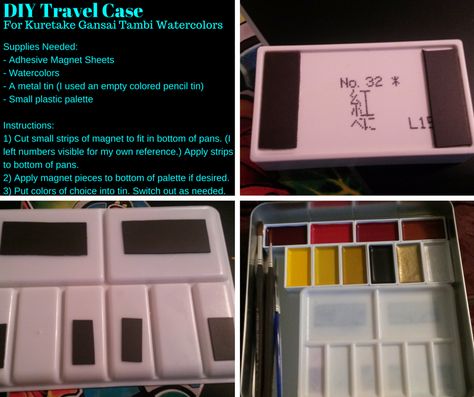 DIY Travel Case for watercolors. Gansai Tambi Watercolors, Kuretake Gansai Tambi, Palette Organizer, Travel Watercolor, Watercolor Travel, Watercolor Supplies, Art And Painting, Art Help, Watercolor Palette