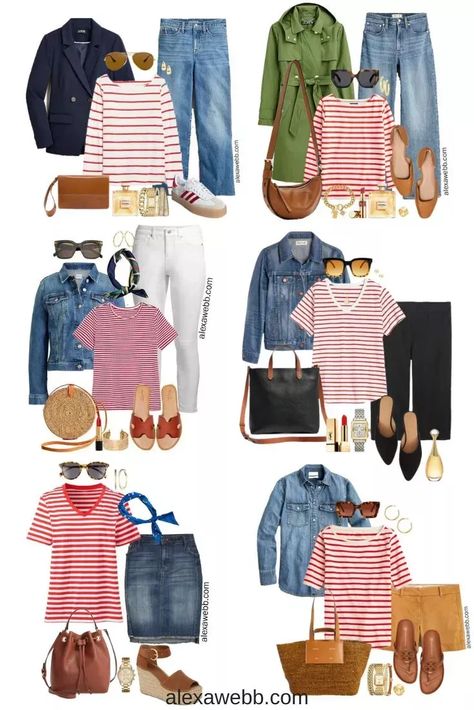 Red And White Striped Shirt Outfit, Red Striped Shirt Outfit, Striped Tshirt Outfits, Red Tshirt Outfit, Stripe Tee Outfit, Skirt Outfits Plus Size, Red Shirt Outfits, White Striped Shirt Outfit, T Shirt Outfit Ideas