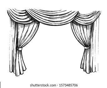 Curtain Sketch, Theatre Tattoo, Theatre Drawing, Classroom Curtains, Sketch Outline, Curtain Drawing, Theatre Curtains, Curtains Pictures, Stage Curtains