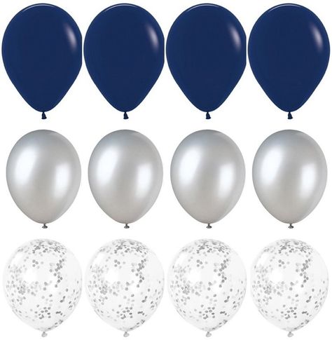 Silver Balloon Bouquet, Grandpas Birthday, Prek Graduation, Navy Birthday, Balloons Wedding, Ballon Party, Silver Confetti, Bridal Shower Balloons, Teenager Birthday