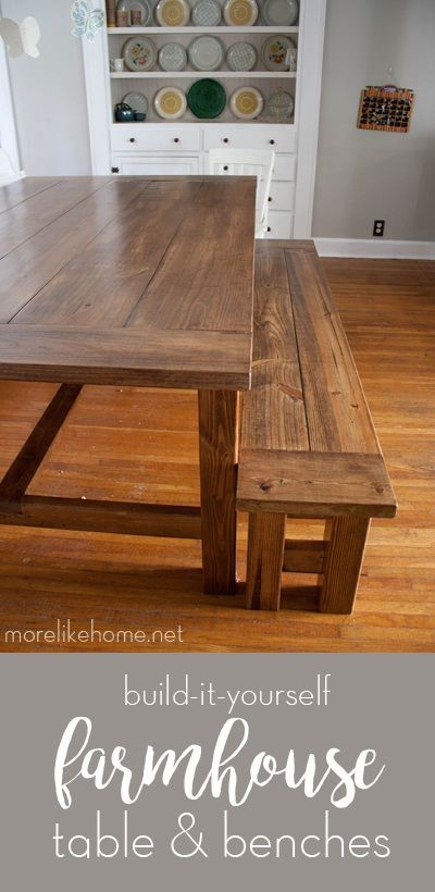 Farmhouse Bench Plans, Diy Esstisch, Diy Bank, Farmhouse Bench Diy, Farmhouse Table With Bench, Farmhouse Table Plans, Table And Benches, Diy Kitchen Table, Kitchen Table Bench