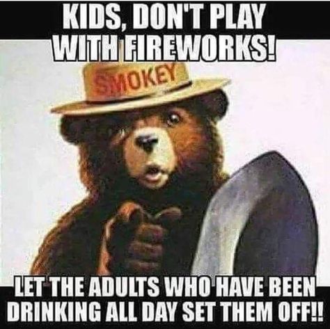 Firework Memes, Fourth Of July Meme, Funny Fireworks, Drunk Memes, Sick Humor, Smokey The Bears, Funny 4th Of July, Holiday Humor, Twisted Humor