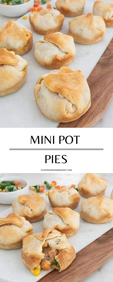 Mini Vegan Pot Pies, Vegan Canapes, Vegan Chicken Pot Pie, Budget Vegan, Mini Pot Pies, Veggie Pot Pie, Vegetarian Pot Pie, Vegan Pot Pies, Chicken Pot Pies