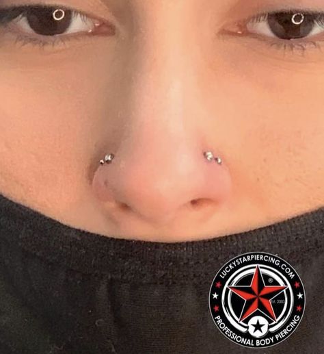 Double nostril piercings on both sides Double Nose Piercing On Both Sides, Nose Piercing Double Side, Triple Nose Piercing Different Sides, Nostril Piercing Both Sides, Double Stud Nose Piercing, Double Piercing Nose, Double Nostril Piercing Same Side, Nose Piercings On Both Sides, Double Nostril Piercing Both Sides