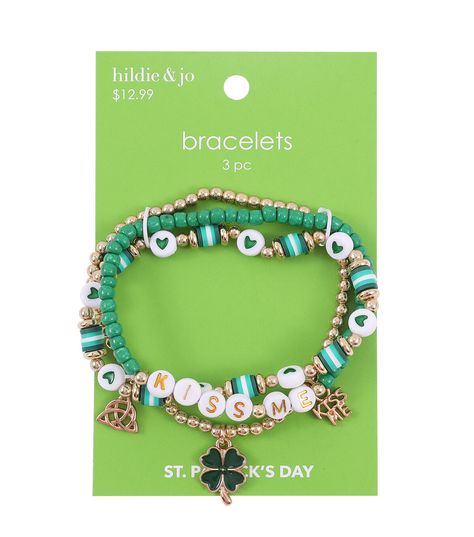 Jazz up your look for St Patrick’s Day with the St Patrick's Day Clover & Knot Beaded Bracelets by hildie & jo This pack includes three bracelets, each uniquely designed with beads flaunting gold, green and white tones Beautiful charms shaped like the Celtic knot and clover leaves give them the complete look One of them is crafted with letter beads forming the words ‘Kiss Me’ You can also gift them to a friend Brand: hildie & joIncludes three braceletsContent: 60% Polyethylene, 20% Glass, 10% Zi Clover Leaves, Discounts For Teachers, Needle Arts, Letter Beads, St Pattys Day, Joanns Fabric And Crafts, St Patrick’s Day, Yarn Needle, Scrapbook Crafts