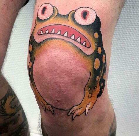 Terrible Tattoos, Frog Tattoos, Elbow Tattoos, Weird Tattoos, Traditional Tattoo Art, Knee Tattoo, Funny Tattoos, Dope Tattoos, Tattoo Design Drawings