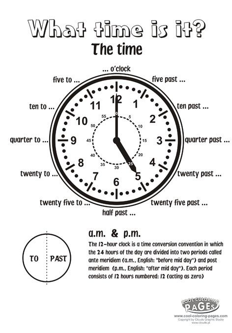 What time is it - clock no 15 What Time Is It Worksheet, English Primary School, Clock Worksheets, Telling Time Activities, Educational Coloring Pages, Regular Verbs, What Time Is It, Time Worksheets, Teaching Time