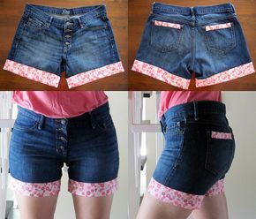 Fabric-Embellished Shorts. Diy Lace Shorts, Diy Jean Shorts, Diy Jeans, Upcycle Clothes Diy, Blue Jeans Crafts, Diy Clothes And Shoes, Embellished Shorts, Diy Shorts, Denim Ideas