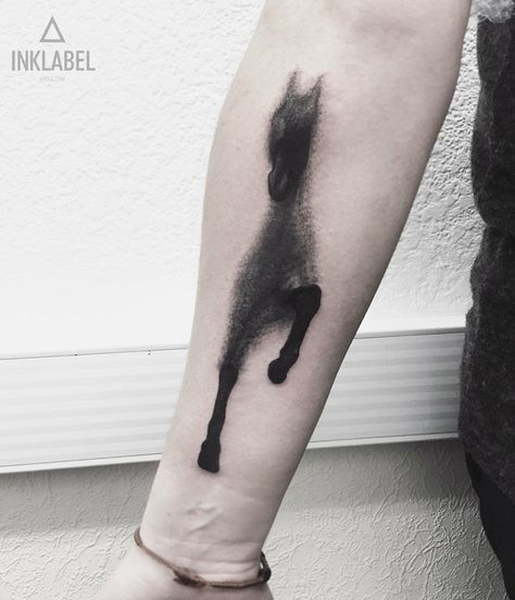 Horse Shadow in the Fog | Best tattoo design ideas Horse Shadow Tattoo, Shadow Tattoo Ideas, Black Horse Tattoo, Horse Shadow, Zebra Tattoos, Geometric Horse, Shadow Tattoo, Unusual Tattoo, Prancing Horse