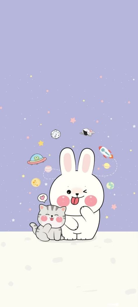 Cat And Rabbit Together Wallpaper, Wallpaper Rabbit, Cat And Rabbit, Line Wallpaper, Lines Wallpaper, Cartoon Wallpaper Iphone, Cat Wallpaper, Cute Wallpaper Backgrounds, Cartoon Wallpaper