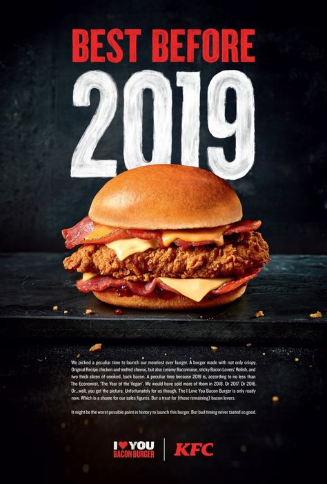 KFC advertises bacon burger outside Greggs, home of the vegan sausage roll | The Drum Kfc Burger Ads, Coffee Promotion, Meat Design, Bacon Burger Recipes, Burger Ads, Vegan Sausage Rolls, Food Posters, Sausage Roll, Vegan Fast Food