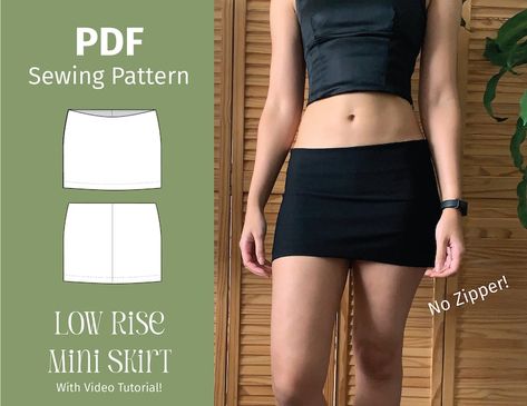 Low Rise Skirt Pattern, Black Mini Skirt Sewing Pattern, Low Rise Mini Skirt Sewing Pattern, Mini Skirt Sew, Y2k Sewing Patterns, How To Make A Mini Skirt, Mini Skirt Pattern Sewing, How To Sew A Skirt, Mini Skirt Tutorial