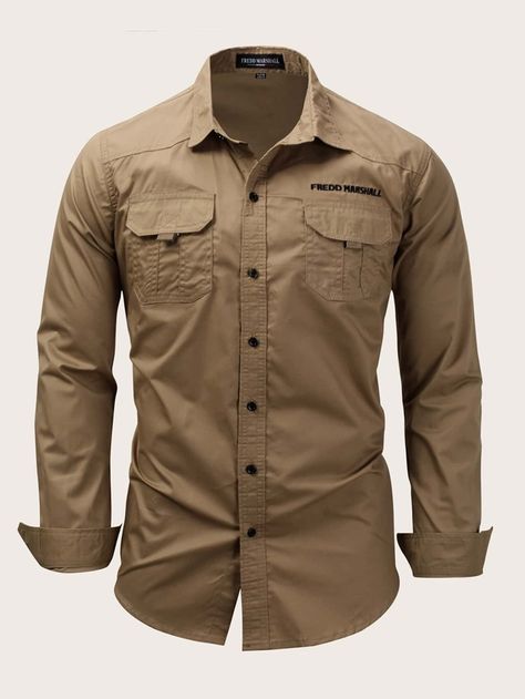 Double Pocket Shirts For Men, Shirt Combination, Pocket Shirts, Tactical Shirt, Cargo Shirts, Outdoor Shirt, Black Cargo, Cotton Long Sleeve Shirt, Black Shirt Dress