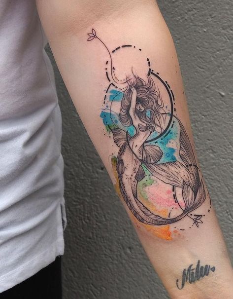 Watercolor Mermaid Tattoo, Mermaid Tattoo Designs, Ocean Tattoo, Abstract Tattoos, Tattoo Line, Muster Tattoos, Skeleton Hand Tattoo, Tattoos Geometric, Back Of Shoulder Tattoo