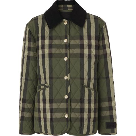 Burberry Corduroy Collar Diamond Quilted Jacket in Dark Military Green - Kate Middleton Outerwear - Kate's Closet Green Plaid Jacket, Burberry Quilted Jacket, Basket Noir, Middleton Style, Checked Jacket, British Outfits, Kate Middleton Style, Flannel Jacket, Burberry Jacket