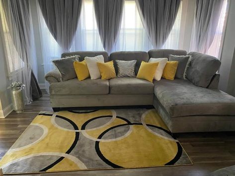 Yellow And Grey Living Room Ideas, Grey Yellow And Navy Living Room, Gray And Yellow Living Room Ideas, Yellow And Black Living Room Decor, Gray Black And Yellow Living Room, Living Room Ideas Yellow And Grey, Yellow Gray Black Living Room, Yellow Grey Living Room, Black And Yellow Living Room Ideas