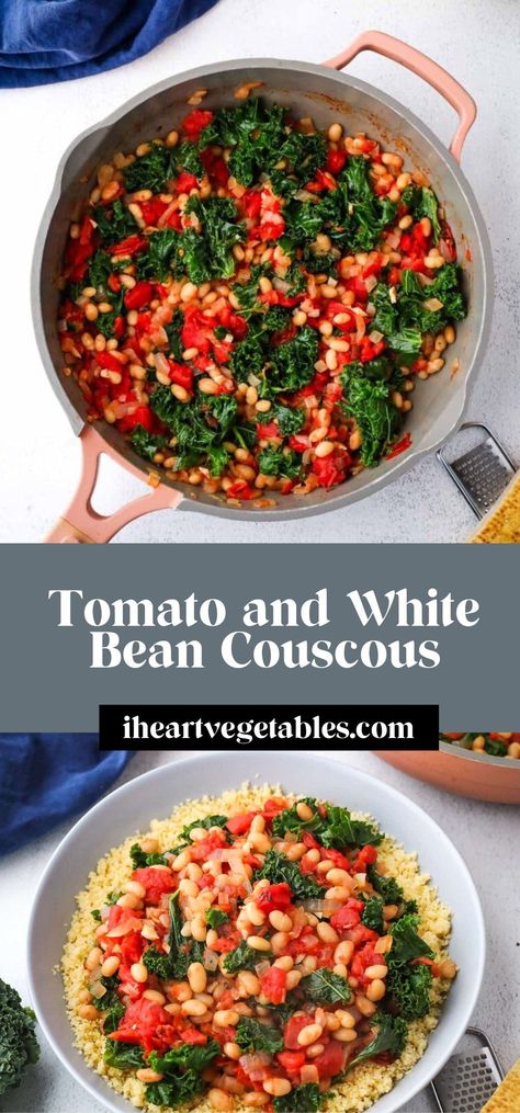 Fluffy couscous topped with garlicky white beans and tomatoes creates a quick and easy dinner recipe that is packed with flavor! You only need 15 minutes to assemble this tasty dinner. White Beans And Tomatoes, Yummy Lunch Recipes, Beans And Tomatoes, Couscous Recipe, Couscous Recipes, Tasty Dinner, Easy Dinner Recipe, Quick And Easy Dinner, Vegetarian Recipe