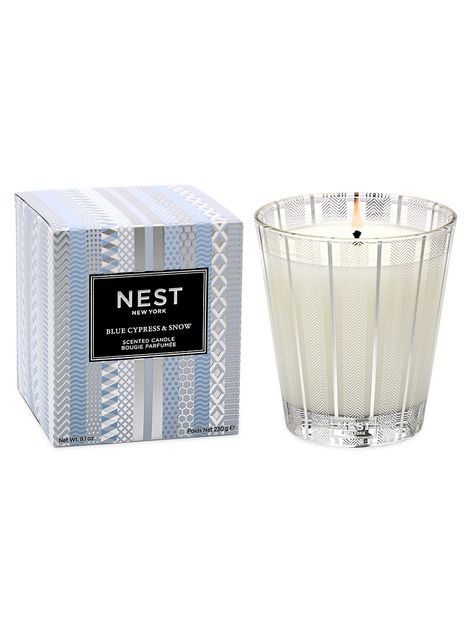 Shop Nest New York Blue Cypress & Snow Scented Candle | Saks Fifth Avenue Snow Candles, Nest Candles, Blue Cypress, Wax Center, Classic Candles, Juniper Berry, Blue Candles, Mountain Retreat, Candle Collection