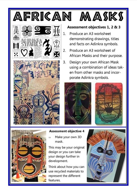 African Art Projects Middle School, African Mask Art Project For Kids, African Art Gcse, African Masks Art Project, Ks3 Art Projects, Cultural Art Lessons, African Masks Art, African Culture Art, West African Art