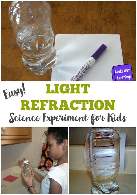 This simple light refraction experiment for kids is an awesome way to learn about the properties of light! Light Waves Science, Refraction Experiment, Chemistry Experiments For Kids, Light Science, Experiments Kids, Light Refraction, 4th Grade Science, Kids Light, Easy Science Experiments