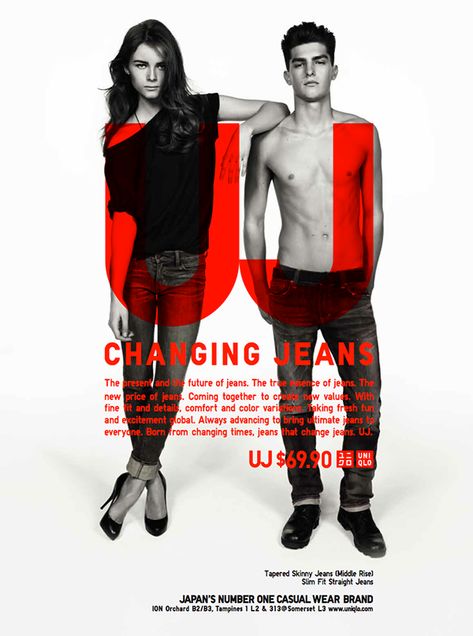 UNIQLO on Behance Uniqlo Ads, Uniqlo Jeans, 광고 디자인, Web Design Tips, Poster Layout, Advertising And Promotion, Visual Branding, Fashion Poster, Ad Design