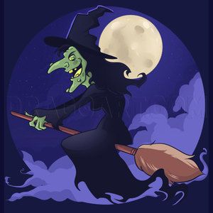 Drawing Witches, Witch Painting, Witch Flying, Witch Drawing, Fantasy Witch, Cartoon Fish, Spooky House, Drawing Guide, Halloween Door Decorations