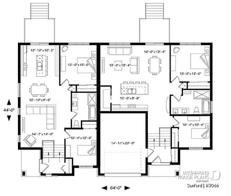 Basement Shelving, Duplex Floor Plans, Drummond House Plans, Duplex Plans, Basement Floor Plans, Duplex House Plans, Floor Plan Layout, Large Family Rooms, Duplex House