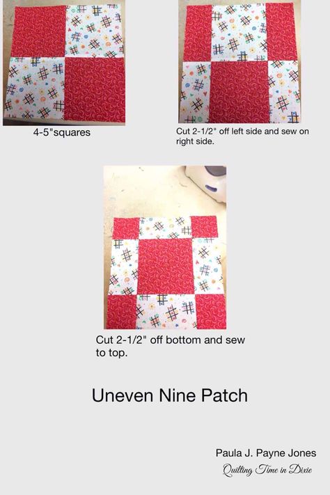 Uneven Nine Patch Block Tutorial - susies-scraps.com Quilt Top Patterns, Charm Square Quilt, 9 Patch Quilt, Farmhouse Quilts, Nine Patch Quilt, Easy Quilt Patterns, Strip Quilts, Quilt Block Tutorial, Nine Patch